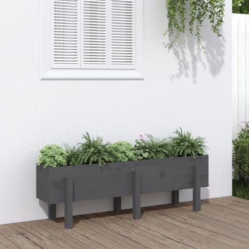 Camerina Hochbeet Grau 121x30x38 cm Massivholz Kiefer Raised Garden Bed Erdsieb FüR Garten