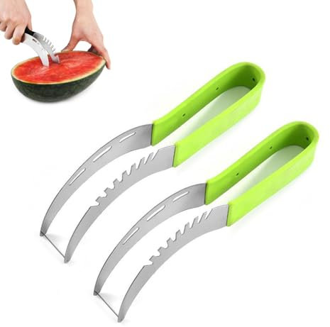Cuchillo de sandía con molino de viento de acero inoxidable, accesorios de cocina, Cortar sandía dioses 304 de acero inoxidable cortador de sandía herramienta de división de sandía (Verde)