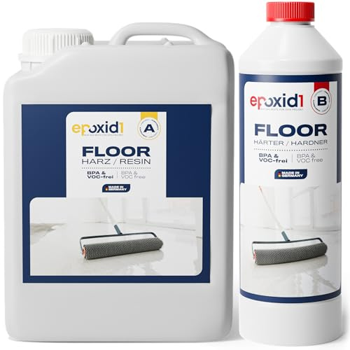 epoxid1® Epoxidharz Bodenbeschichtung [zum Aufrollen] - speziell für Nutzböden - 2k Betonfarbe für Garage, Keller & Werkstatt - Epoxidharz mit Härter, Kunstharz (RAL 7023 Betongrau, ~5m² (2.5kg))