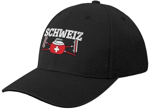 CIZIEOE Baseball Kappe Baseball Cap Schweiz Curling Besen Eissport Suisse Flagge Italien Curling Baseballmütze Luxusmütze Streetwear Pferdemütze für Damen und Herren