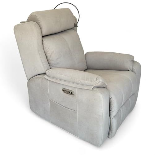 Genérico Sillon Relax Reclinable Eléctrico, Gravedad Cero | con Cabezal Eléctrico, Desenfundable, Espuma Suave, Puerto USB | Madera de Pino | para el Salon | Silla Sofa | Modernos | Beige