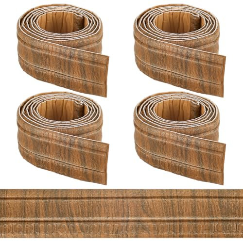 craspire Bordure de Papier Peint Autocollante de 362x3.14 po Moulure de Couronne Grain de Bois Marron Chameau Garniture de Plinthe Flexible 3D Bordure Murale Autocollante Vintage Lignes de Base