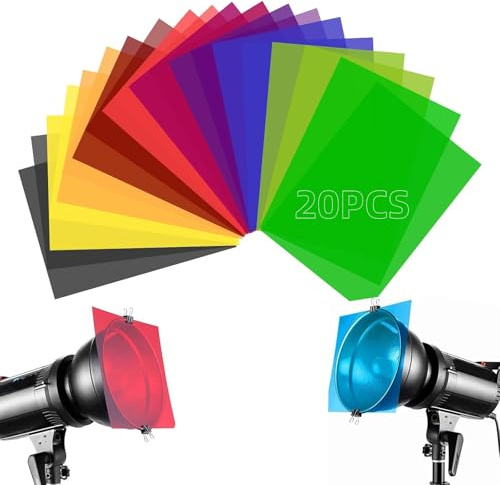 Cfcyhla 20 stycken färgkorrigeringsgelljusfilter, folie värmebeständig för lampor 10 färger lampfolie 29,7 x 21 cm, färgfilter A4 transparent färgkorrigering