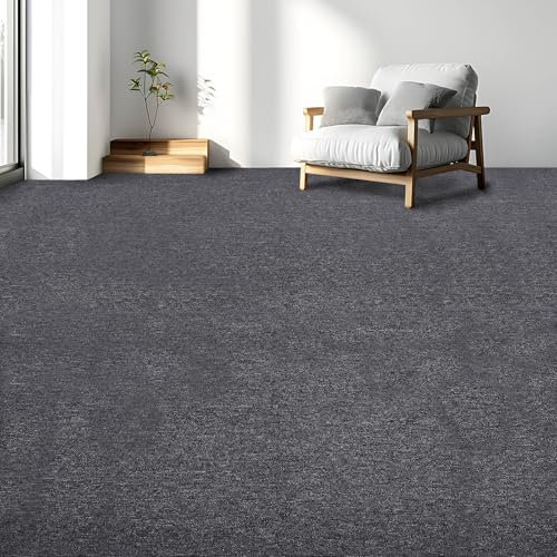 Actiasmat 50x50cm Carpet Tiles 5 Sq M Contract Flooring Tiles with Heavy Duty Bitumen Backing 20 Pack (Dark Grey, 5 Sq. M)
