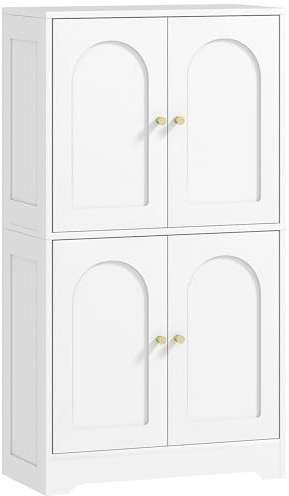 HOMCOM Buffet Cuisine, Meuble Cuisine Rangement, Meuble de Rangement, vaisselier Moderne avec 4 Portes cintrées et 2 étagères réglables, pour Salle à Manger, Salon, 60 x 30 x 110 cm, Blanc