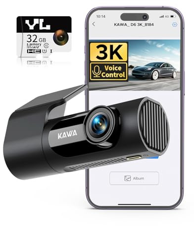 KAWA 3K Dash Cam Front, 32GB SD Card Included, Voice Control, Built-in Wi-Fi, 24/7 Parking Mode, G-Sensor, Night Vision, Loop Recording, App Control, 3K Dashcam for Cars, Truck, RV, SUV, Van-Black