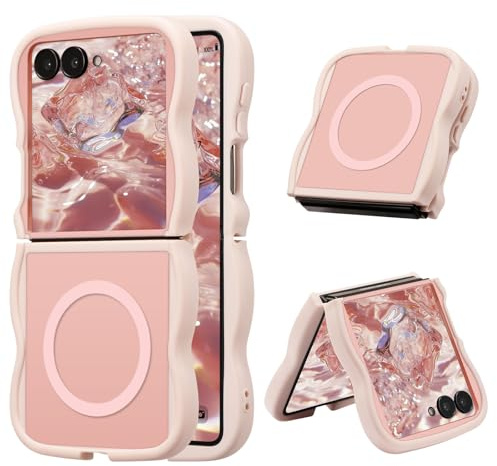 UEEBAI Funda magnética para Samsung Galaxy Z Flip 7 5G, compatible con MagSafe, diseño de marco de onda transparente, funda de borde suave, bonita funda protectora transparente mate a prueba de golpes