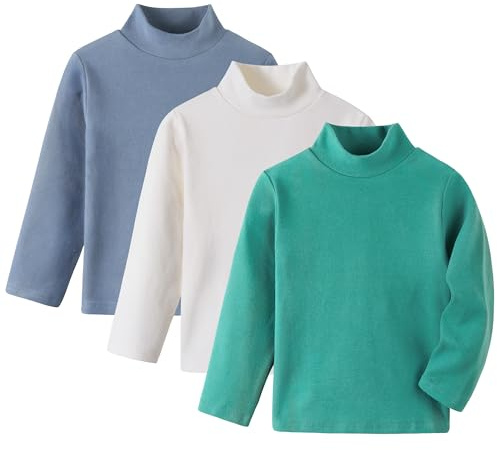 Volunboy Pack de 3 Camisetas Térmicas de Cuello Alto Manga Larga para Bebés y Niños 1-6 Años(Tamaño 90,18-24 Meses,Verde Blanco Azul
