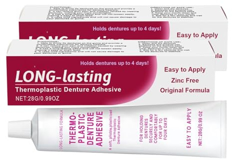 2PCS Thermoplastic Denture Adhesive,Strong Hold Denture Adhesive Gel for False Teeth,Comfortable Non-Glue DentureAdhesive Cream,Lasting Cushion for Dentures Reliner,Refits & Tightens Loose Dentures