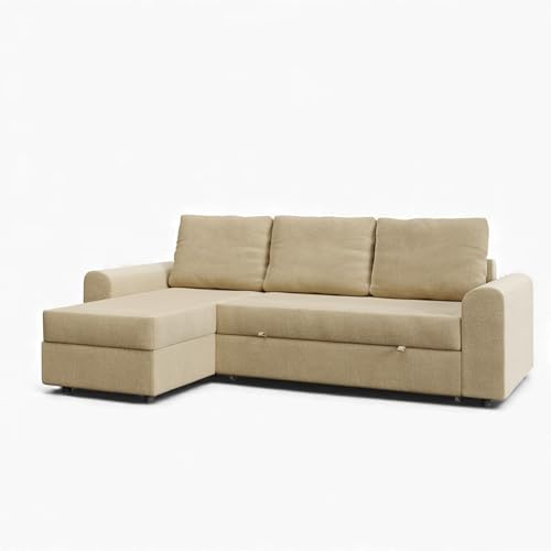 EMME HOME Sofá Cama Chaise Longue de 3 plazas cómodo y Moderno con arcón Integrado. Sofás de reposabrazos Anchos y Acolchados Sofá-Cama Chaiselongue TRIA con Montaje y Retirada incluídos.