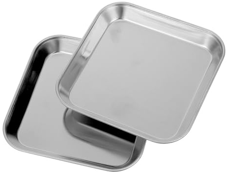 COLLBATH 2 piezas Bandeja de Acero Inoxidable Pequeña Cuadrada Resistente y Multifuncional para Servir Aperitivos Ensaladas Postres y Platos Hogar y Restaurantes
