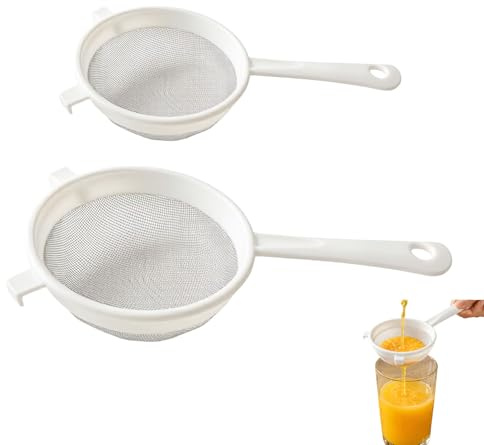 2 Piezas Colador Kefir Plástico Alimentario, Multiusos Doble Oreja con Orificio para Colgar, Filtro Malla Fina para Té, Pasta, Harina, Arroz, Zumos, Utensilio Cocina Resistente y Fácil de Limpiar