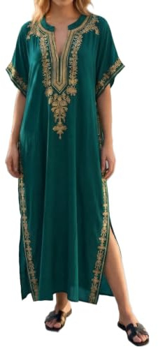 Orshoy Womens Soft Embroidery Kaftan Dress Bathing Suit Beach Cover Up Maxi Kimono Tunic Robes Nightdress Free Size