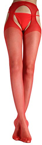 WOOTI TIGHTS Collant Strip Panty Setificato GUSTOSA L Rosso, 15 den, Calza Sexy, Elegante, Resistente, Morbido, Comodo, Confortevole, Velata, Disponibile nei colori Nero, Playa, Rosso