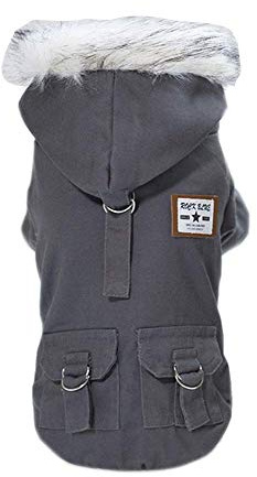 Vêtements pour Chien Manteau épaissi Hoodies vêtements de Travail Chien Uniforme Militaire armée Pull Veste en Coton pour Petit Chien Chien Moyen Chat (Gris,M)