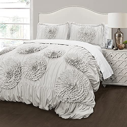 Lush Decor Comforter Set, Polyester, Light Gray, Queen