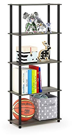 Furinno TURN-N-TUBE Storage Shelves, 5-Tier Book Shelf, Corner Shelf, Toolless Open Shelves, for Organization and Storage, Living Room, Garage, Home Office, French Oak