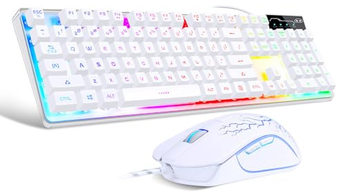 MageGee K1 RGB LED Backlit Gaming Keyboard and Mouse Combo for PC/Laptop (White)