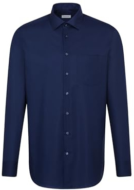 Sidenklistermärken damer blus – stadsblus – lätt att stryka – blus med krage – smal passform – långärmad – 100% bomull, Mörkblå (001000), 46