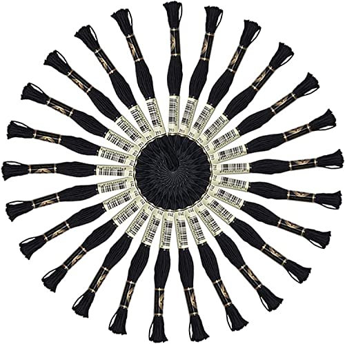 Huimai 25 Skeins Schwarz Stickgarne Kreuzstich Embroidery Threads perfekt für Freundschaftsbänder und Zum Nähen von Stickereien (Schwarz)