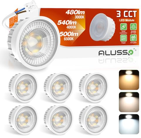 ALUSSO LIGHTING LED Modul Ultra Flach ø50x25mm für Einbaustrahler, 6W 540lm 230V, Warmweiß Naturalweiß Kaltweiß Dimmbar, Ersetzt GU10 MR16 Leuchtmittel, IP44 Wasserdicht, 6er