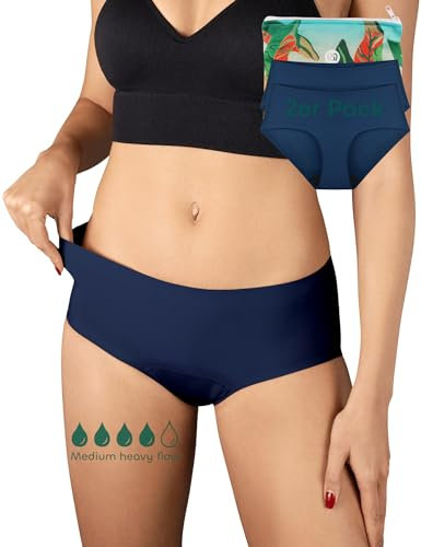 Daytime Seamless Hipster, Nahtlose Perioden-unterwäsche, Menstruations-Slip, auslaufsicher bei mittlerer bis starker Blutung für Mädchen und Teenager, blau, Größe XS, Doppelpack