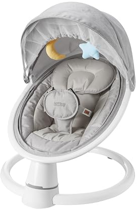 Nuby Connect Baby Swing Chair – Musical Bouncer with Toy Bar | Remote Control | Canopy | Suitable from Birth (Grey)