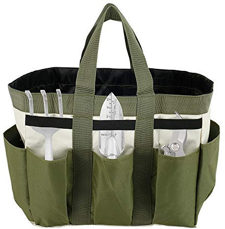 QINGLANG Garden Tool Bag Organizer Heavy Duty 8 Pockets Gardening Hand Tool Storage Multi-purpose Portable Garden Tote Bag with Handles and Elastic Straps Gardening Gifts for Men Women