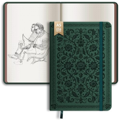 BIROYAL Anteckningsbok A5 Dotted, 120 gsm PU Bullet Journal, 256 sidor, grön