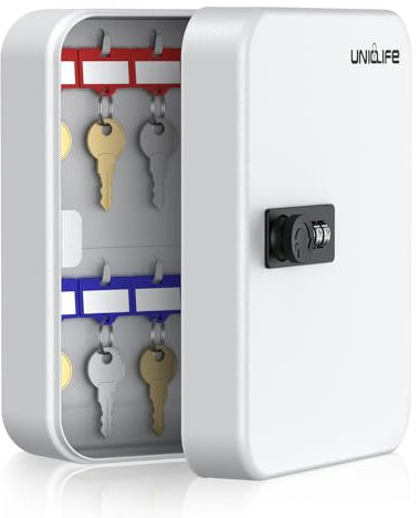 Uniclife Armoire à clés avec 20 positions et serrure à combinaison, réinitialisable, boîte de rangement numérique en acier, organiseur de clés avec étiquettes porte-clés colorées, autocollants et