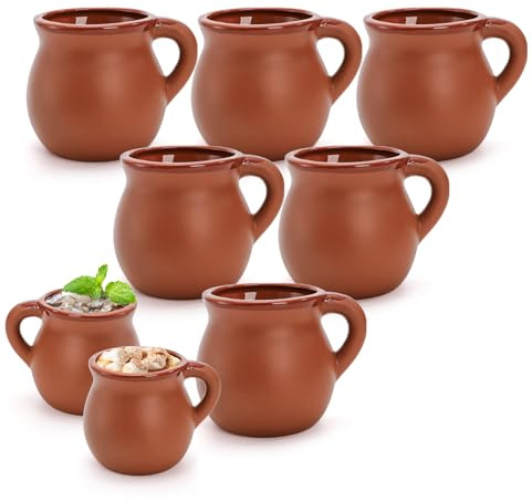 Kingrol 6 Pack Authentic Mexican Clay Mugs - 12 oz Tazas de Barro, Handcrafted Pottery for Hot and Cold Beverages, Coffee, Tea, and Cocktails