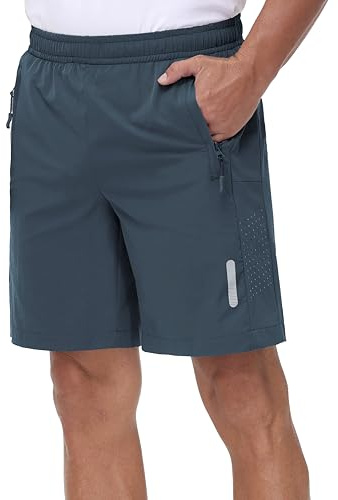 Rvinroo Sport Shorts Herren Schnelltrocknende Training Herren Gym Bodybuilding lässige Shorts Basketball Atmungsaktive Laufshorts mit Reißverschlusstasche Cyangray XL