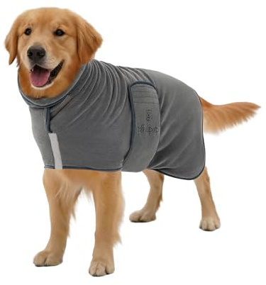 PAWPUP® Dog Drying Coat - Double Layer Ultra Absorbent Microfibre Dog Towel Robe, Dries in 20-30 Minutes, Thick, Soft & Warm All-Season Dressing Gown (Grey, M)