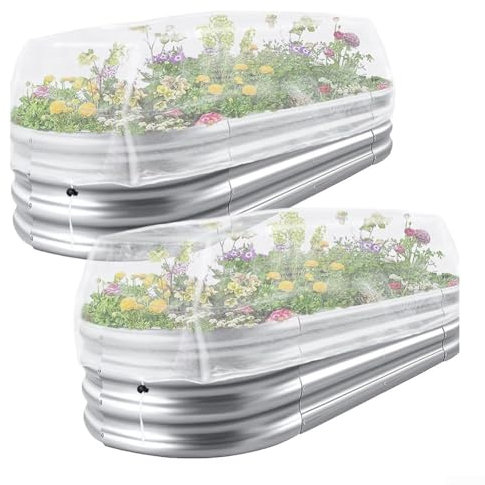 Lot de 2 housses rectangulaires en maille pour plantes - Avec cordon de serrage réglable - Maille fine de 1,2 cm pour parterre de fleurs surélevé standard