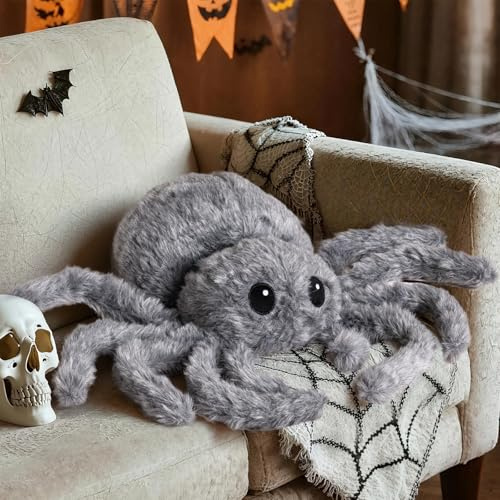 Lanpn Halloween Araña Almohada, Felpa Araña Cojín Decorativo Suave Todo el Cuerpo Spider Cushion para Regalo Party Sofá Sofa Couch Decoración Interiores Halloween (Gris, 55x40cm)