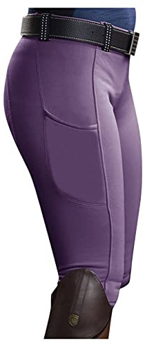 Ridleggings, dam, helsits, hög midja, ridbyxor med mobiltelefonficka, flickor, helsits, ridbyxor, utomhusbyxor, ridsport, leggings, stretch, chino, strumpbyxor för ridsport, hästträning, lila, M
