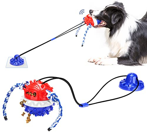 Interactive Dog Toys Aggressive Chewer Suction Cup Tug of War, Indestructible Puzzle Toys & Treat Dispensing Ball for Dog Enrichment