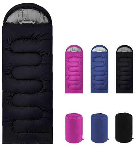 Sleeping Bags for Adults & Kids Sleeping Bag for 3-4 Season, Adult Blanket, Ultralight Carry Bag, Lightweight Compact, Soft for Outdoor Camping, Travel, Hiking (Black Warm Weather 15-32°C)