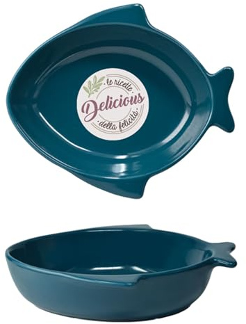 Wald - Juego de 2 cuencos individuales de Kergrès – Arcilla cerámica de alta resistencia para horno – Ideal para cocina y servicio de mesa (pescado azul)