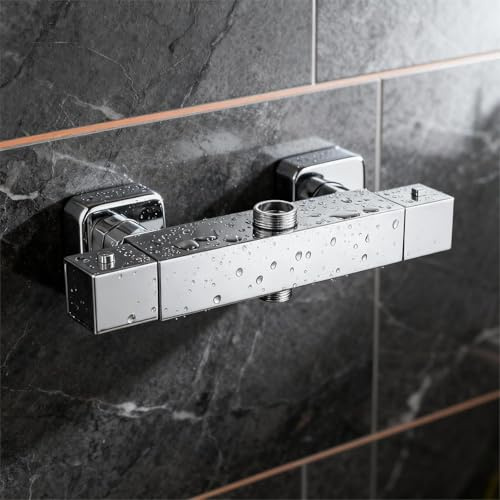Miscelatore Termostatico Universale STANEW, 2 Uscite Rubinetto, Miscelatore Doccia Termostatico per Doccia, Ottone, Cromato Moderno, alto 3/4 BSP (26,4 mm) + basso 1/2 BSP (21 mm)