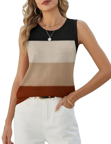 Zeagoo Camiseta sin mangas para mujer, de punto, cuello redondo, básica, para verano, informal, para verano