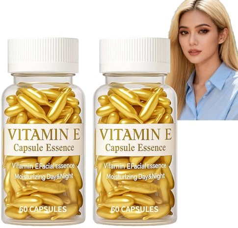 Vitamin E-kapslar för ansiktet, anti-aging serum för strålande hud, fuktgivande hydrering, minskar fina linjer, rynkor, hudvård, 60 kapslar (2 st)