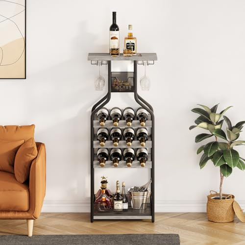 Estantería para vino con 12 botellas de metal, soporte para botellas con 2 cestas, organizador de botellas de vino con 2 portavasos, encimera y armario para vino, para cocina, bar, comedor (112 x 44 x