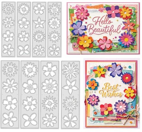 UNICRAFTALE 8Pcs Fleurs Métal Dies de Découpe Fleurs de Printemps Die Cut Gabarits de Gaufrage 3D Floral pour Création de Carte DIY Scrapbooking Décor Artisanat du Papier 11.8x3cm
