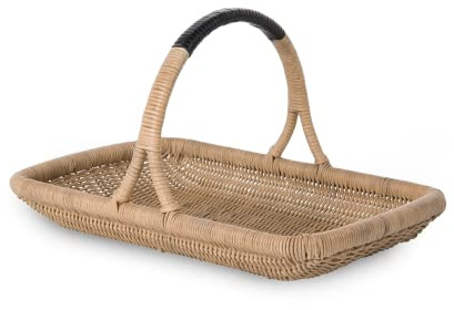 KOUBOO Vegetable & Flower Wicker Basket, Handwoven Rattan Basket with Leather-Wrapped Arch Handle, Organization & Home Decor for Storage, Gardening, Picnics, & Serving, Natural Color, Small
