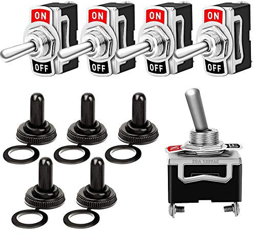 QitinDasen 5Pcs Professionell 15A 250V / 20A 125V Auto Kippschalter mit Wasserdicht Schutzkappe, SPST 2-Polig Rocker Toggle Switch, EIN/AUS 2 Position Wippschalter mit Metallhebel