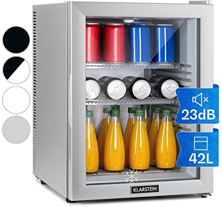 Klarstein Mini Frigo de Chambre de 42L pour Snacks et Boissons, Petit Frigo Top Silencieux, Mini Bar, Petit Réfrigérateur Camping, Mini Frigo Cosmetique, Refrigerateur avec Étagères Réglables, 12-18°C