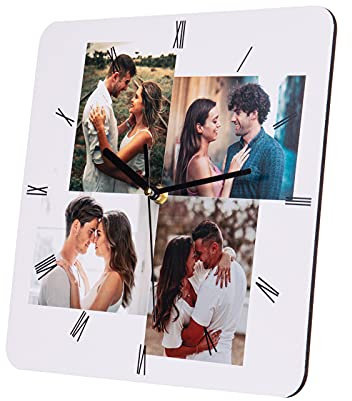 Jewel Orologio da Parete con Foto Personalizzato con 1-12 Immagini Legno Orologio da Muro per Regalo Decorativo Anniversario Matrimonio Compleanno Della Madre Famiglia (4 Photo)