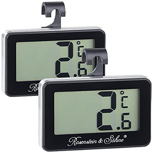 Rosenstein & Söhne Thermostat Kühlschrank: Digitales Gefrier- & Kühlschrankthermometer, 2er-Set (Eisschrankthermometer, Digitale Thermometer Kühlschrank, Mini)