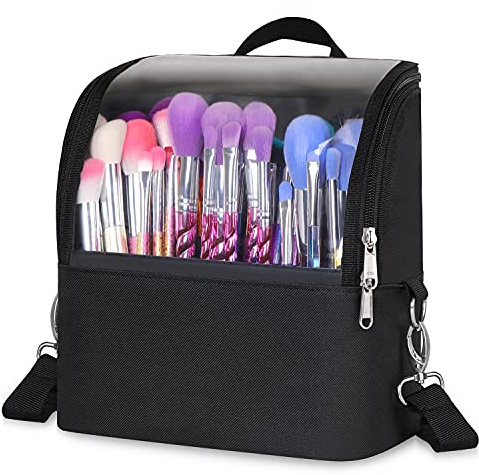Hotrose Makeup Brush Bag Organizer Bag Professional Artist Brushes Travel Bag Stand-up Makeup Cup Waterproof Dust-Proof Brush Storage Pouch Case,24cm×14cm×24cm